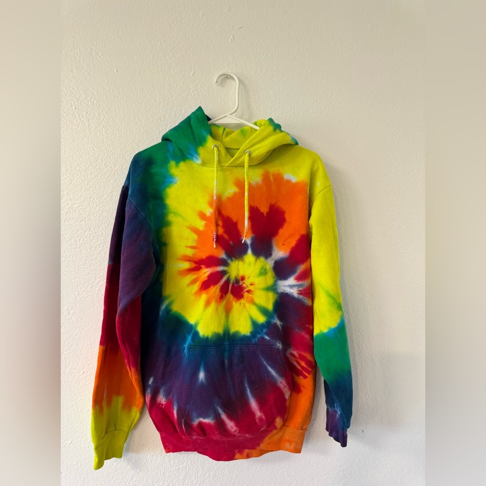 Spiral Tie-Dye Hoodie - Yellow, Red, Blue, Green, Size S-M